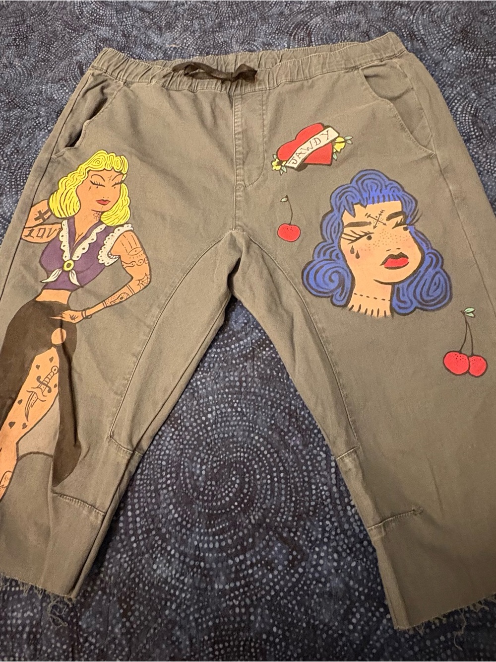 Bullhead Gray Shorts with Retro Pinup Graphics